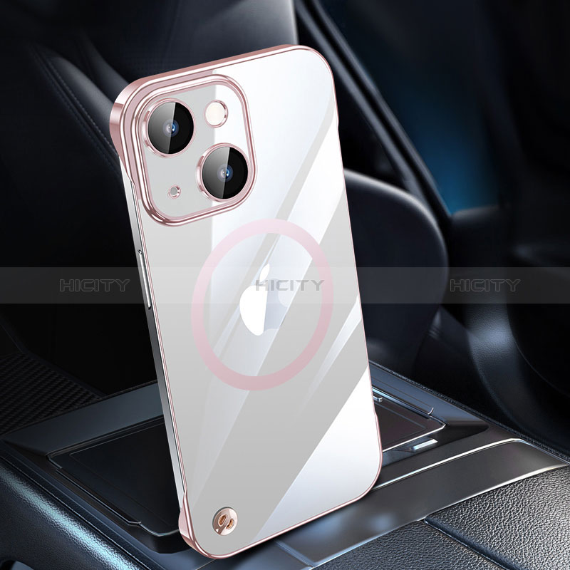 Cover Crystal Trasparente Rigida Cover con Mag-Safe Magnetic QC1 per Apple iPhone 14 Plus Oro Rosa