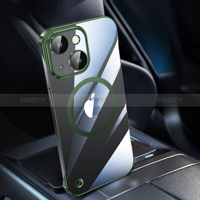 Cover Crystal Trasparente Rigida Cover con Mag-Safe Magnetic QC1 per Apple iPhone 14 Plus Verde