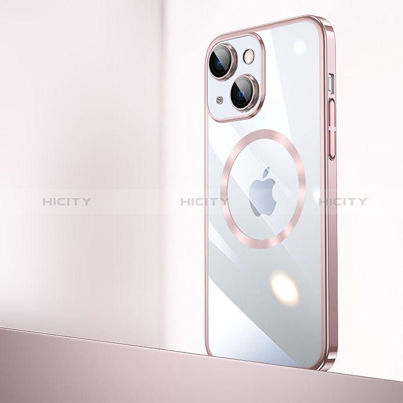 Cover Crystal Trasparente Rigida Cover con Mag-Safe Magnetic QC2 per Apple iPhone 14 Plus Oro Rosa