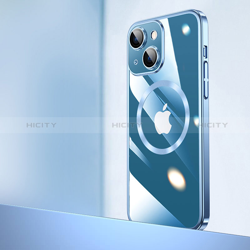 Cover Crystal Trasparente Rigida Cover con Mag-Safe Magnetic QC2 per Apple iPhone 15 Blu