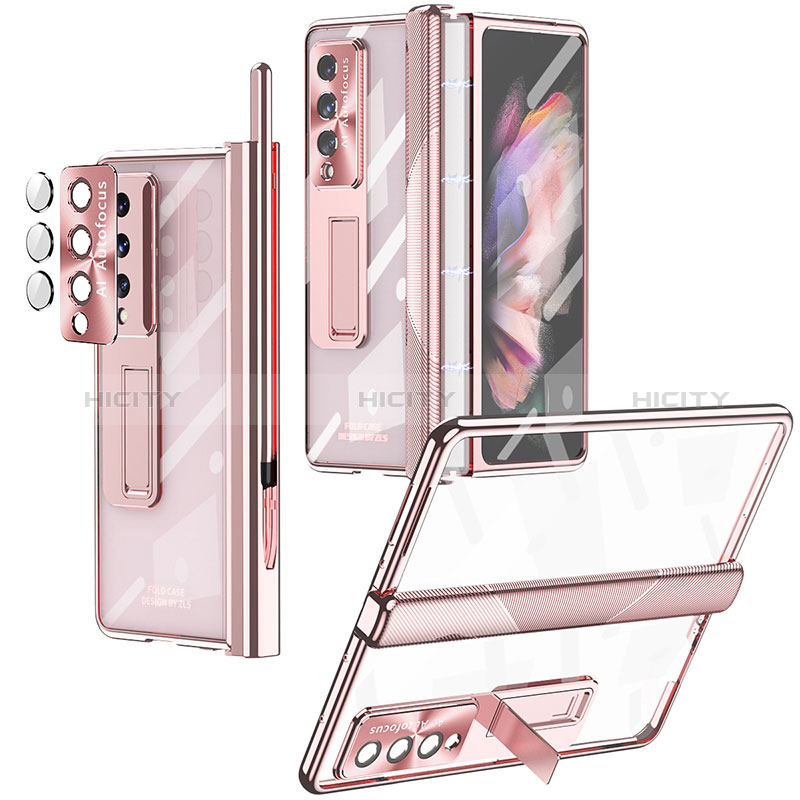 Cover Crystal Trasparente Rigida Cover H05 per Samsung Galaxy Z Fold3 5G Oro Rosa