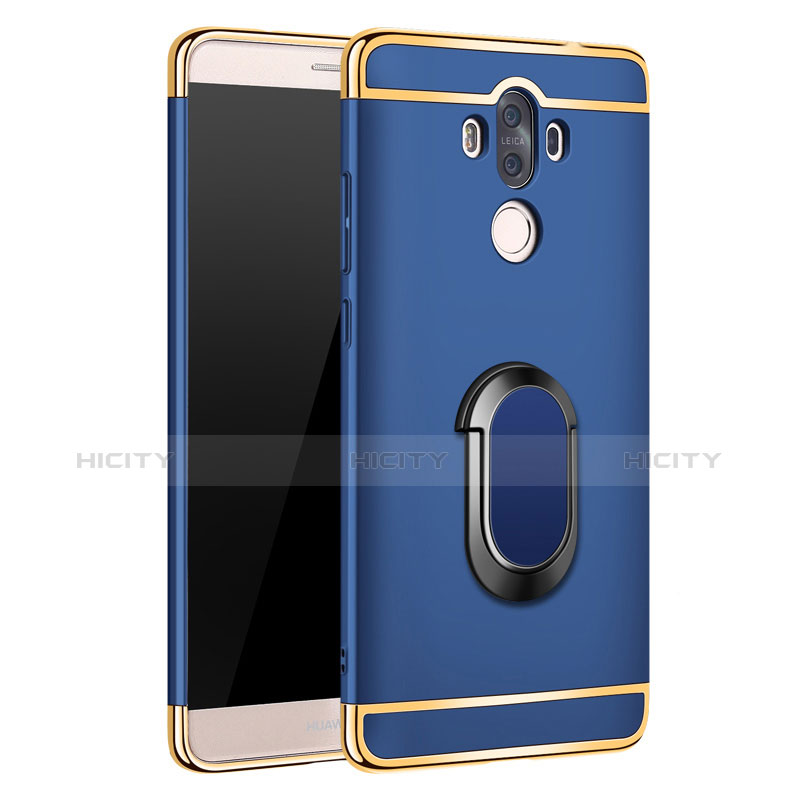 Cover Lusso Metallo Laterale e Plastica con Anello Supporto A03 per Huawei Mate 9 Blu