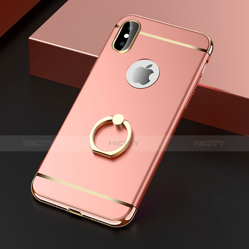 Cover Lusso Metallo Laterale e Plastica con Anello Supporto F02 per Apple iPhone X Oro Rosa