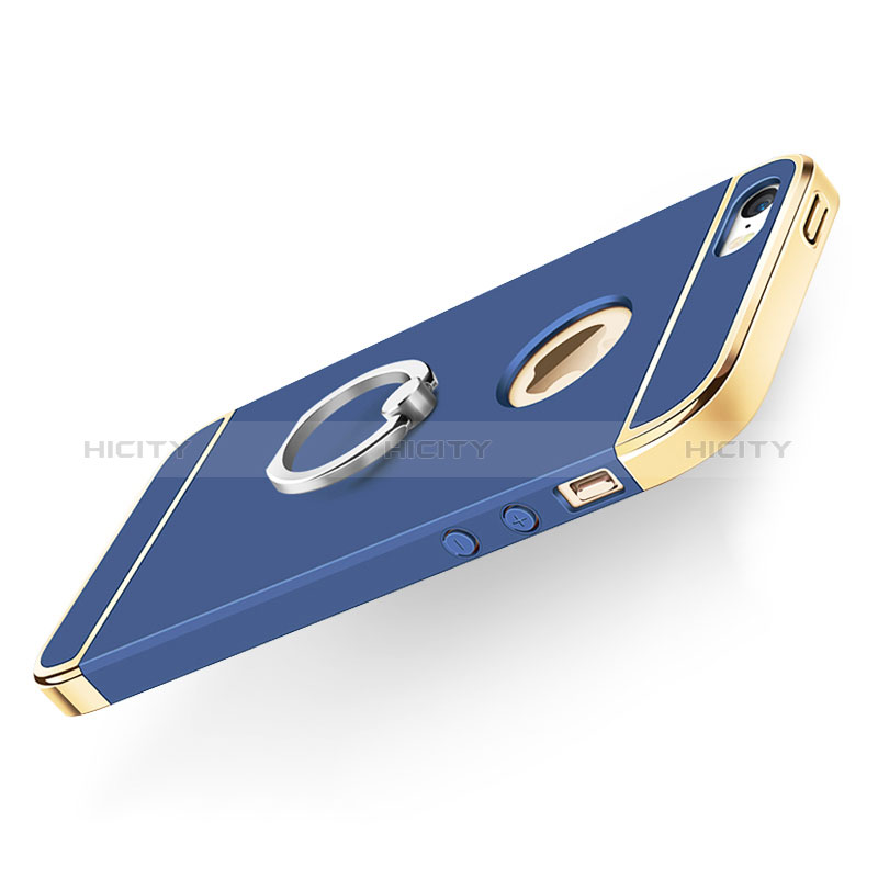 Cover Lusso Metallo Laterale e Plastica con Anello Supporto per Apple iPhone 5 Blu