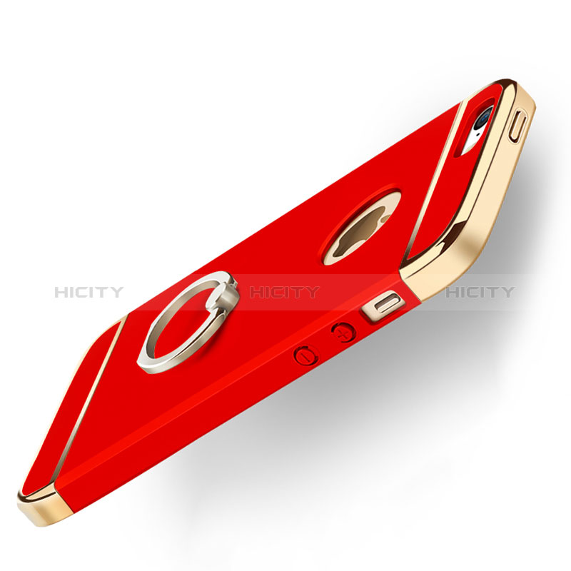 Cover Lusso Metallo Laterale e Plastica con Anello Supporto per Apple iPhone 5 Rosso