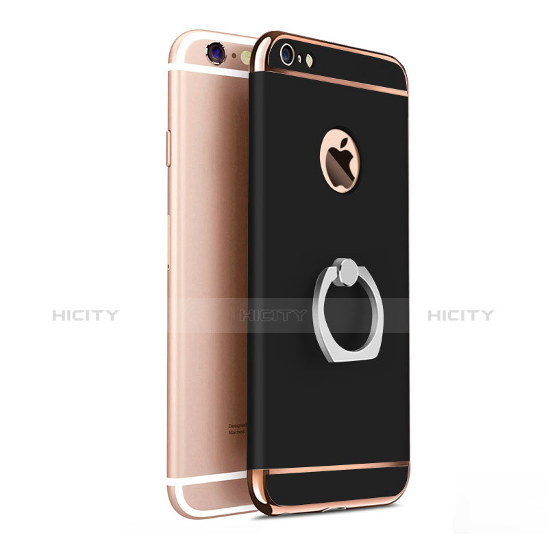 Cover Lusso Metallo Laterale e Plastica con Anello Supporto per Apple iPhone 6 Nero