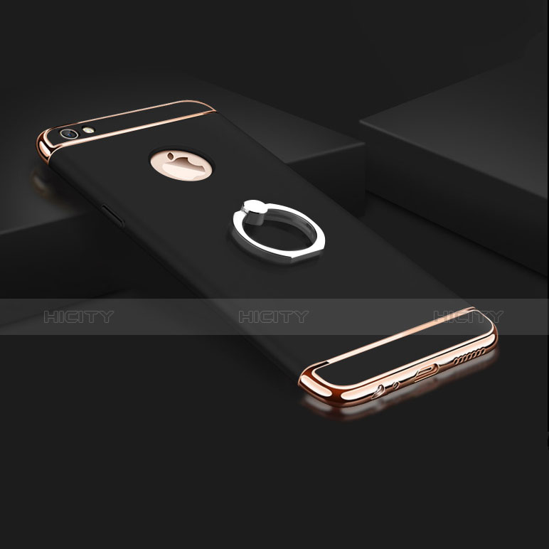 Cover Lusso Metallo Laterale e Plastica con Anello Supporto per Apple iPhone 6S Nero