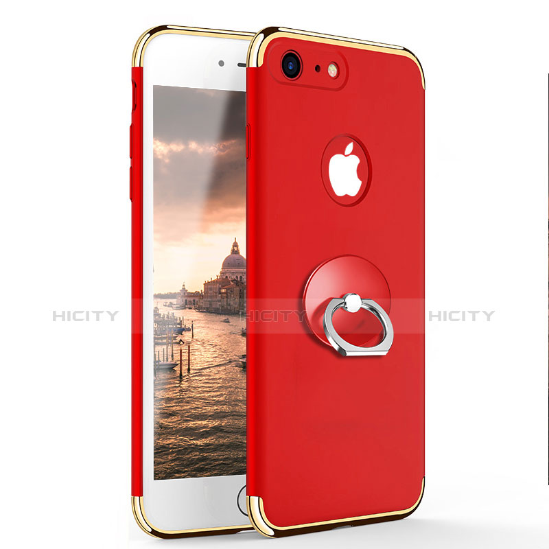 Cover Lusso Metallo Laterale e Plastica con Anello Supporto per Apple iPhone 7 Rosso
