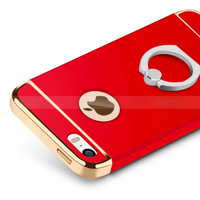 Cover Lusso Metallo Laterale e Plastica con Anello Supporto per Apple iPhone SE Rosso