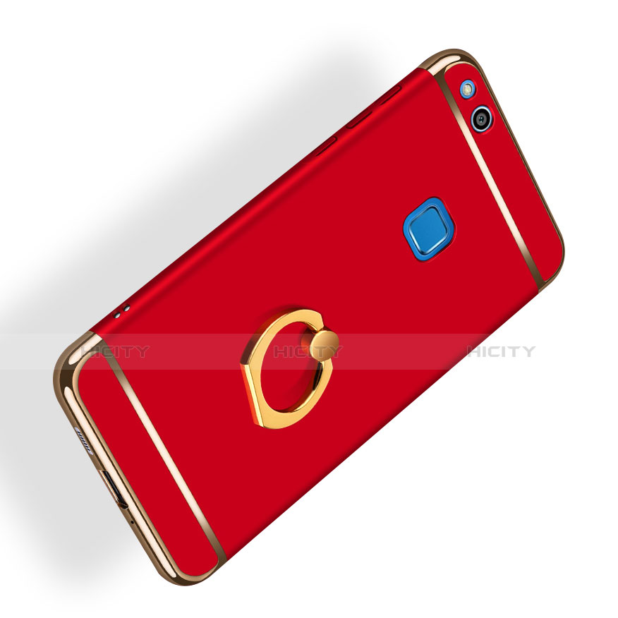 Cover Lusso Metallo Laterale e Plastica con Anello Supporto per Huawei GR3 (2017) Rosso