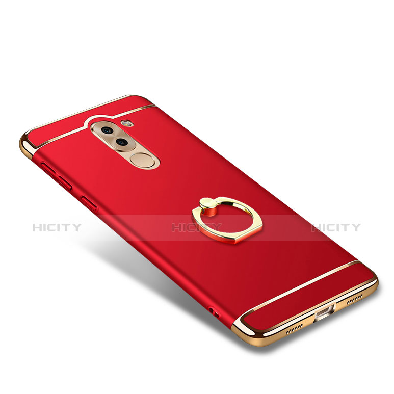 Cover Lusso Metallo Laterale e Plastica con Anello Supporto per Huawei Honor 6X Pro Rosso