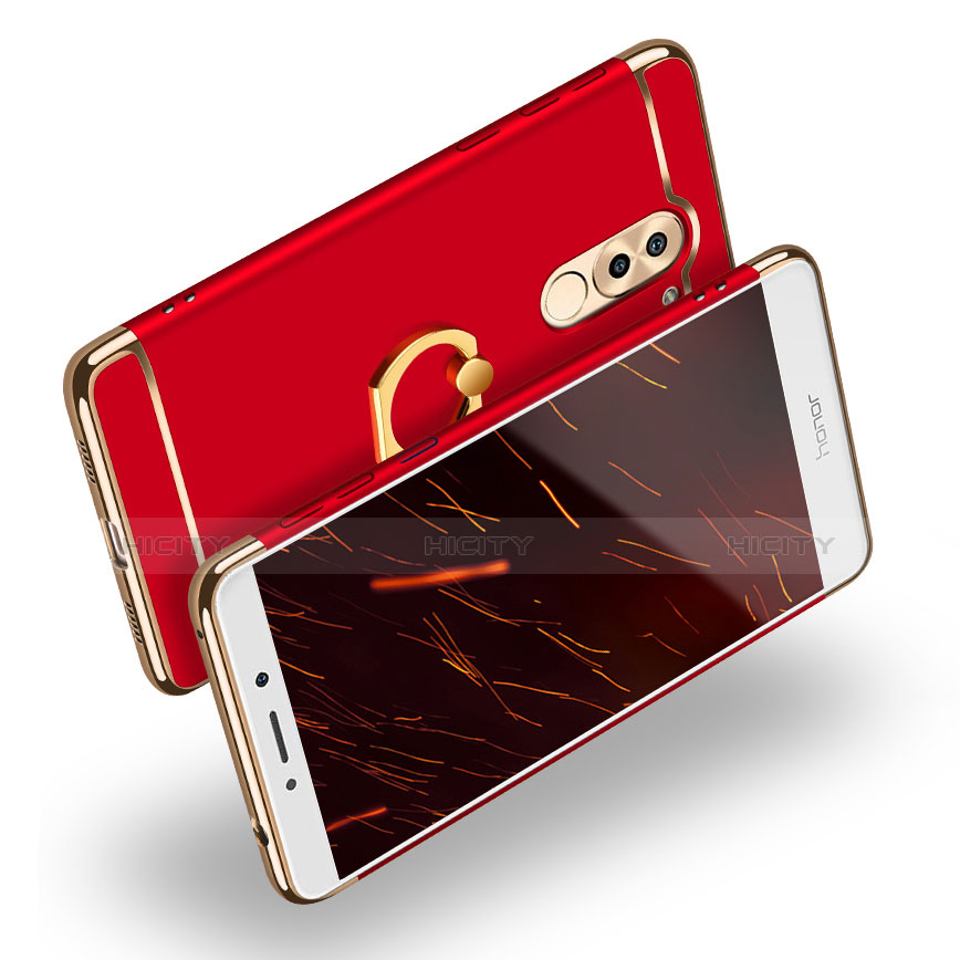 Cover Lusso Metallo Laterale e Plastica con Anello Supporto per Huawei Honor 6X Rosso