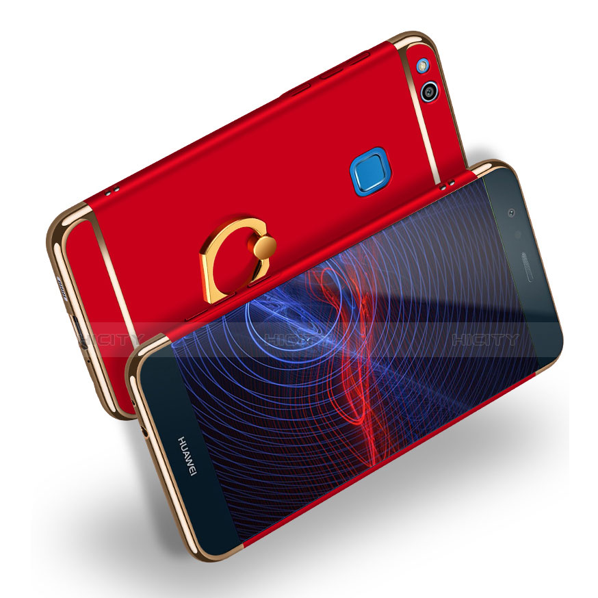Cover Lusso Metallo Laterale e Plastica con Anello Supporto per Huawei Honor 8 Lite Rosso