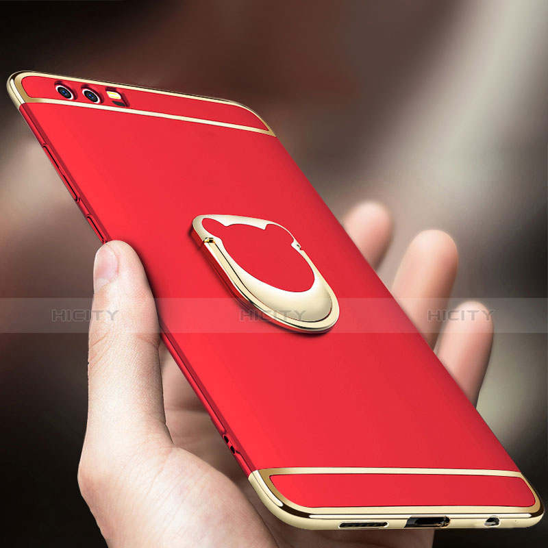 Cover Lusso Metallo Laterale e Plastica con Anello Supporto per Huawei Honor 9 Premium Rosso