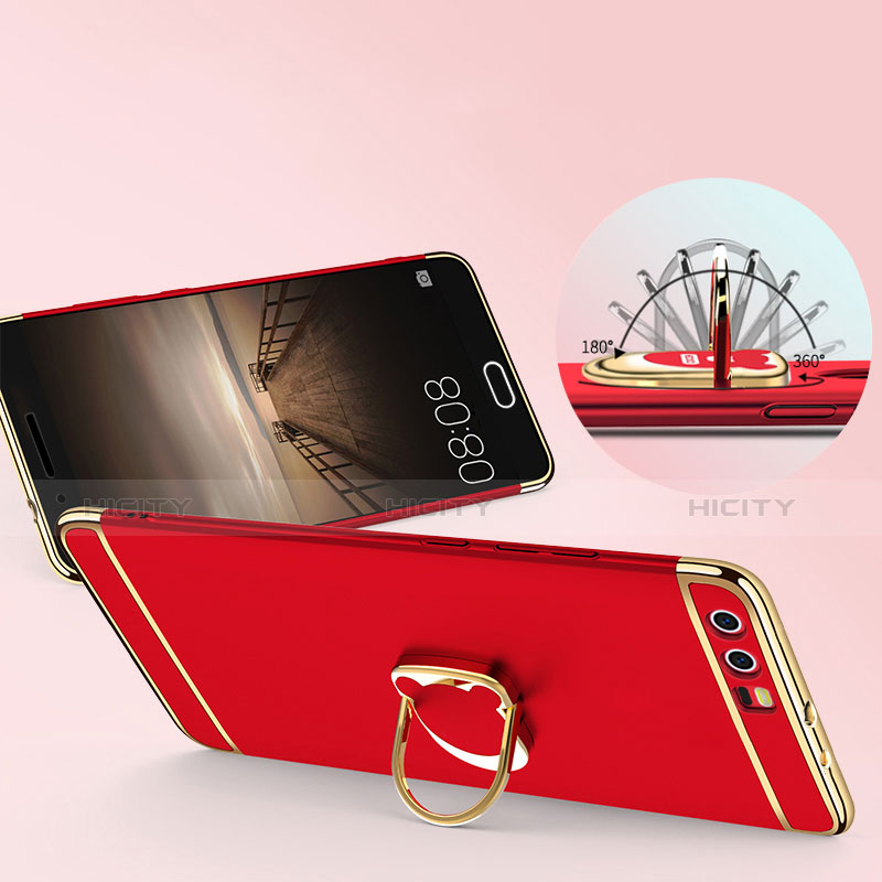 Cover Lusso Metallo Laterale e Plastica con Anello Supporto per Huawei Honor 9 Premium Rosso