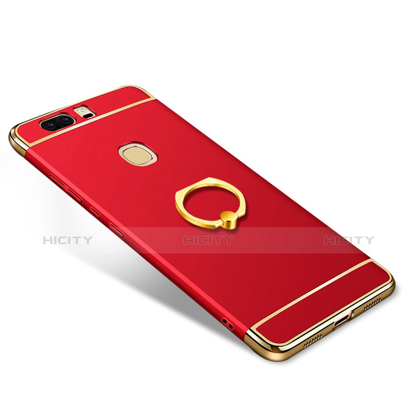 Cover Lusso Metallo Laterale e Plastica con Anello Supporto per Huawei Honor V8 Rosso