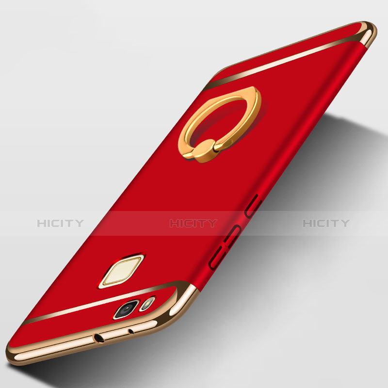 Cover Lusso Metallo Laterale e Plastica con Anello Supporto per Huawei P9 Lite Rosso
