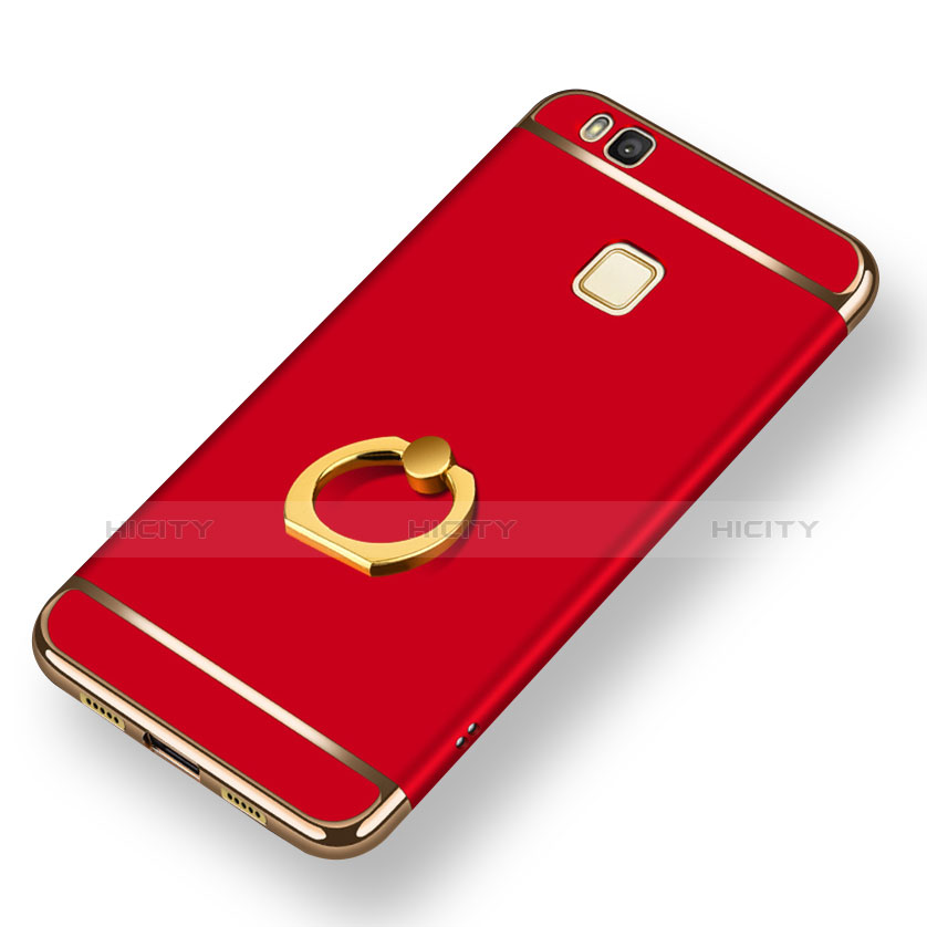 Cover Lusso Metallo Laterale e Plastica con Anello Supporto per Huawei P9 Lite Rosso