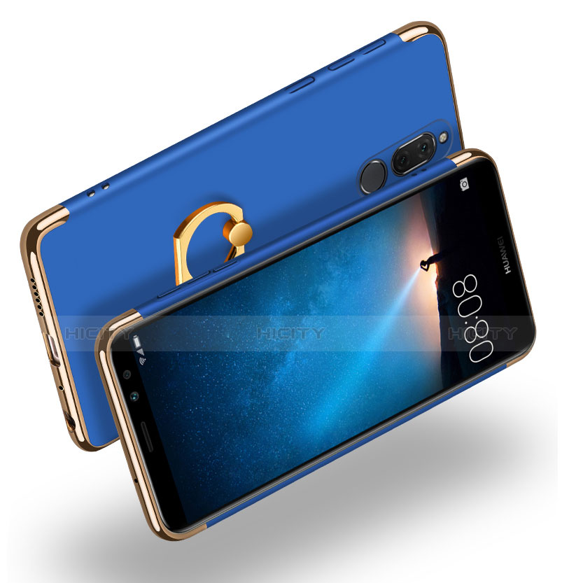 Cover Lusso Metallo Laterale e Plastica con Anello Supporto per Huawei Rhone Blu