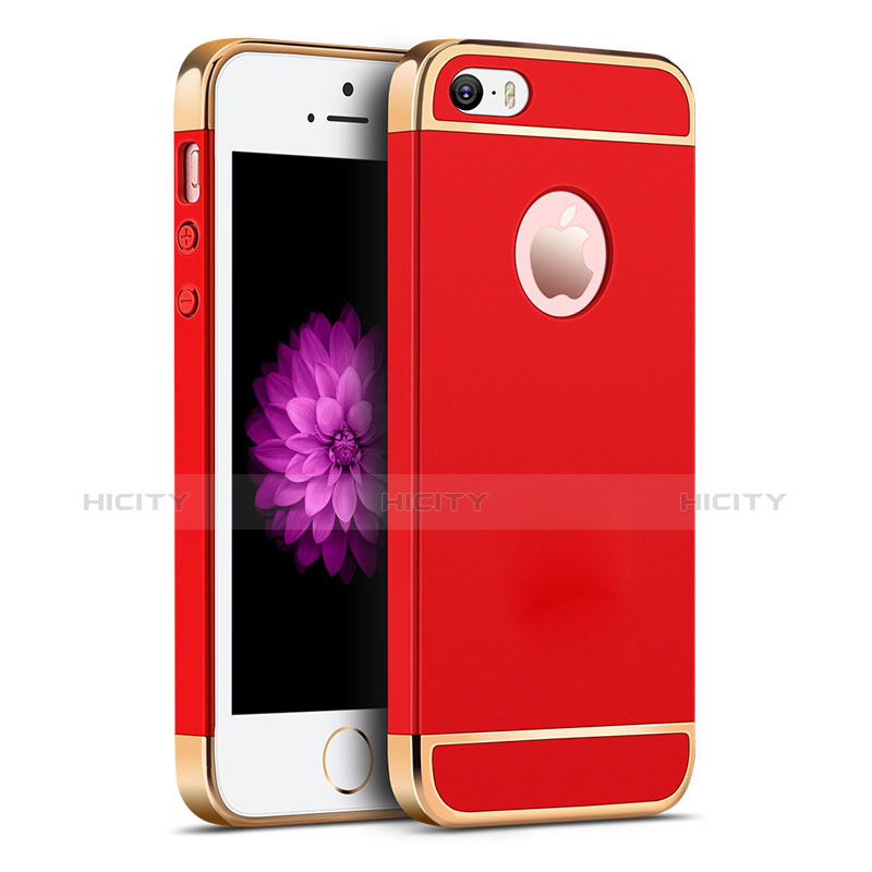 Cover Lusso Metallo Laterale e Plastica per Apple iPhone 5 Rosso