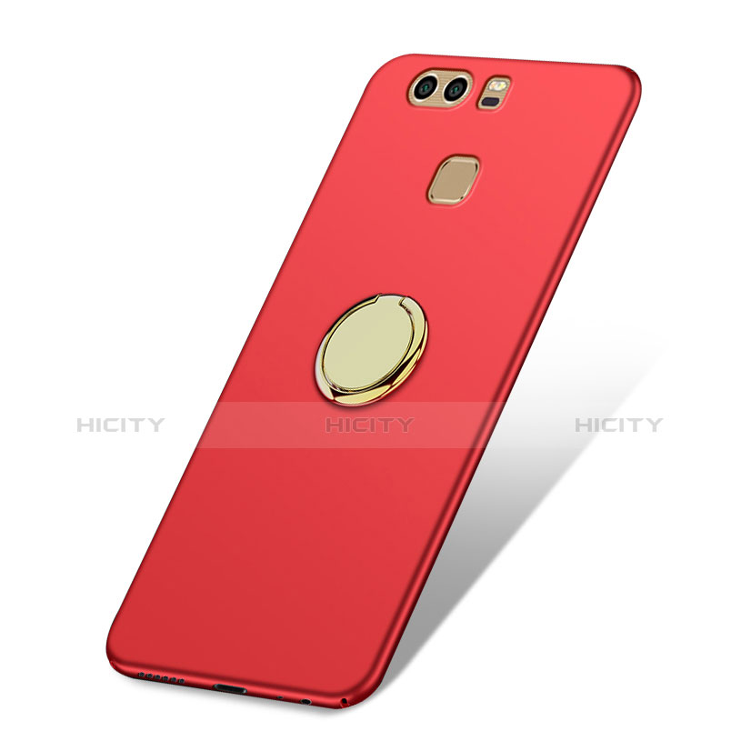 Cover Plastica Rigida Opaca con Anello Supporto A02 per Huawei P9 Plus Rosso