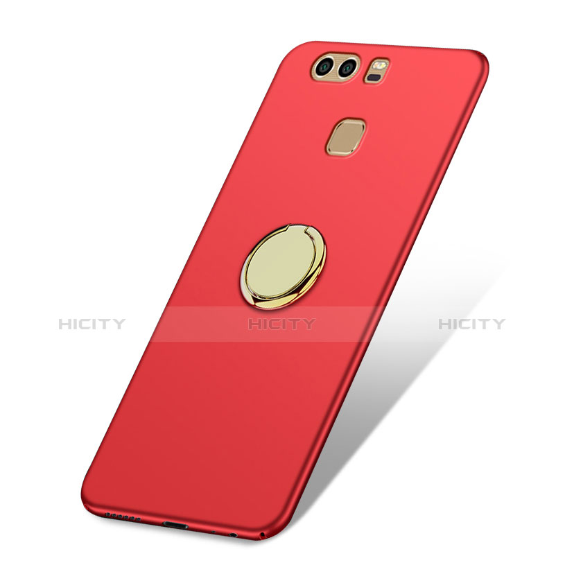 Cover Plastica Rigida Opaca con Anello Supporto A02 per Huawei P9 Rosso