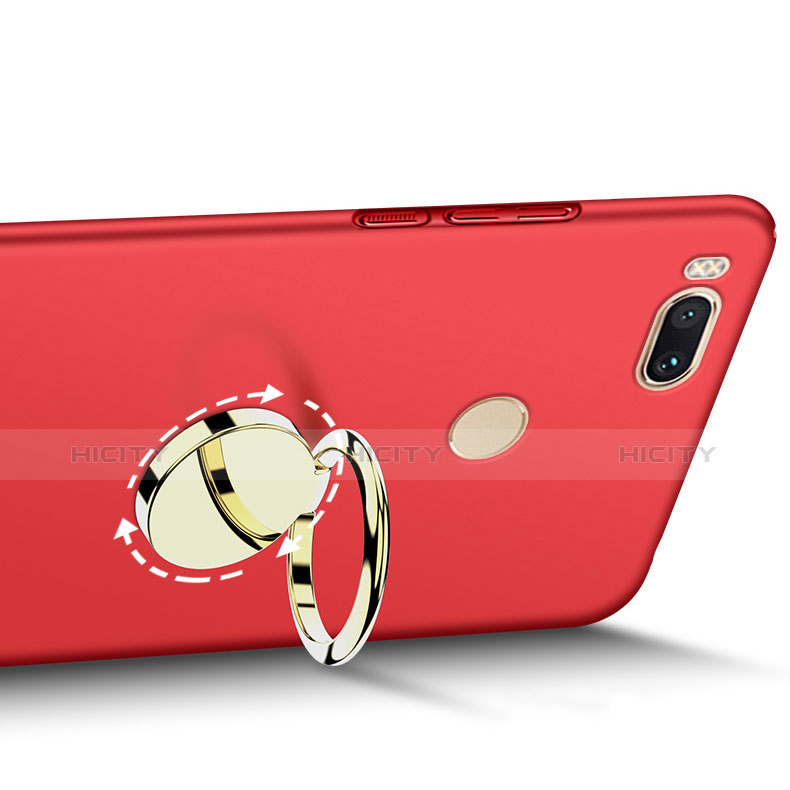 Cover Plastica Rigida Opaca con Anello Supporto A02 per Xiaomi Mi 5X Rosso