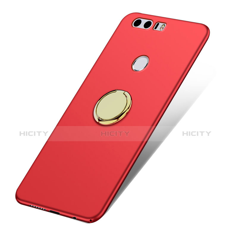 Cover Plastica Rigida Opaca con Anello Supporto A03 per Huawei Honor 8 Rosso