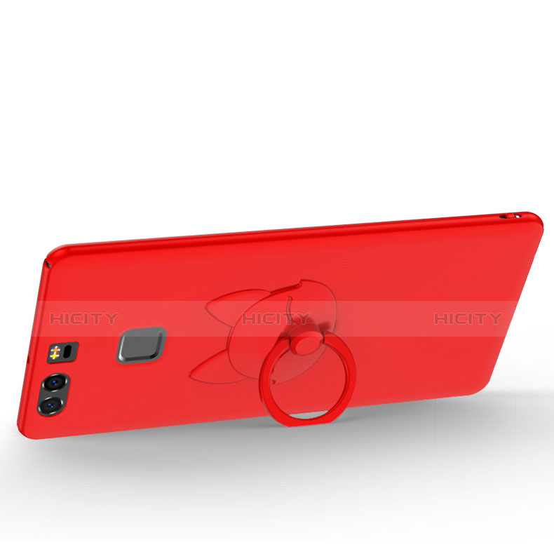 Cover Plastica Rigida Opaca con Anello Supporto A03 per Huawei P9 Plus Rosso