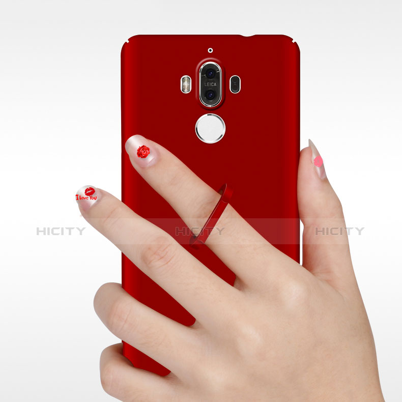 Cover Plastica Rigida Opaca con Anello Supporto A05 per Huawei Mate 9 Rosso