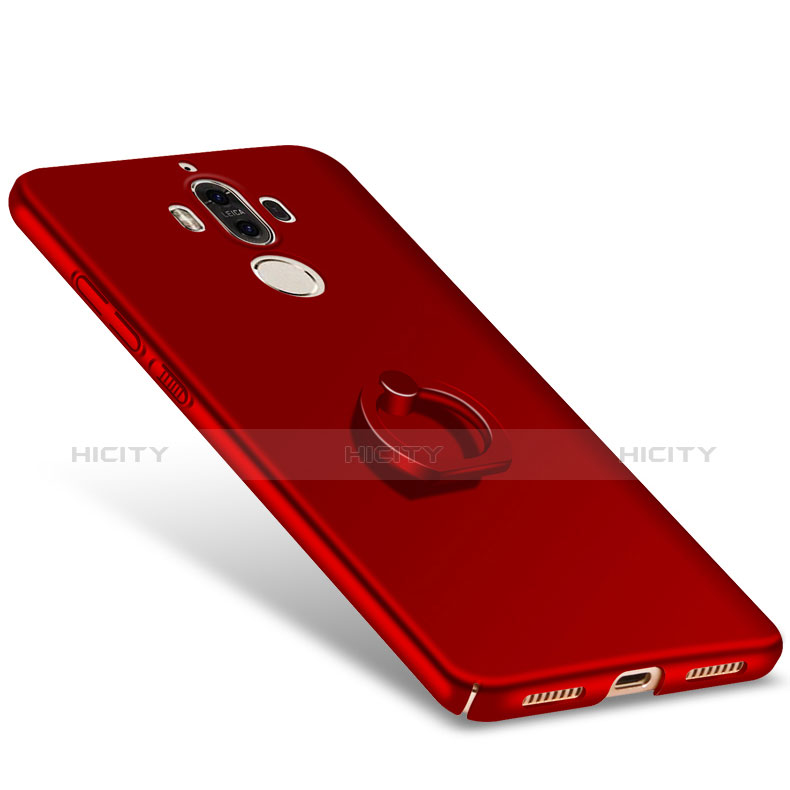 Cover Plastica Rigida Opaca con Anello Supporto A05 per Huawei Mate 9 Rosso