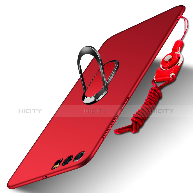 Cover Plastica Rigida Opaca con Anello Supporto e Cordoncino per Huawei Honor 9 Rosso