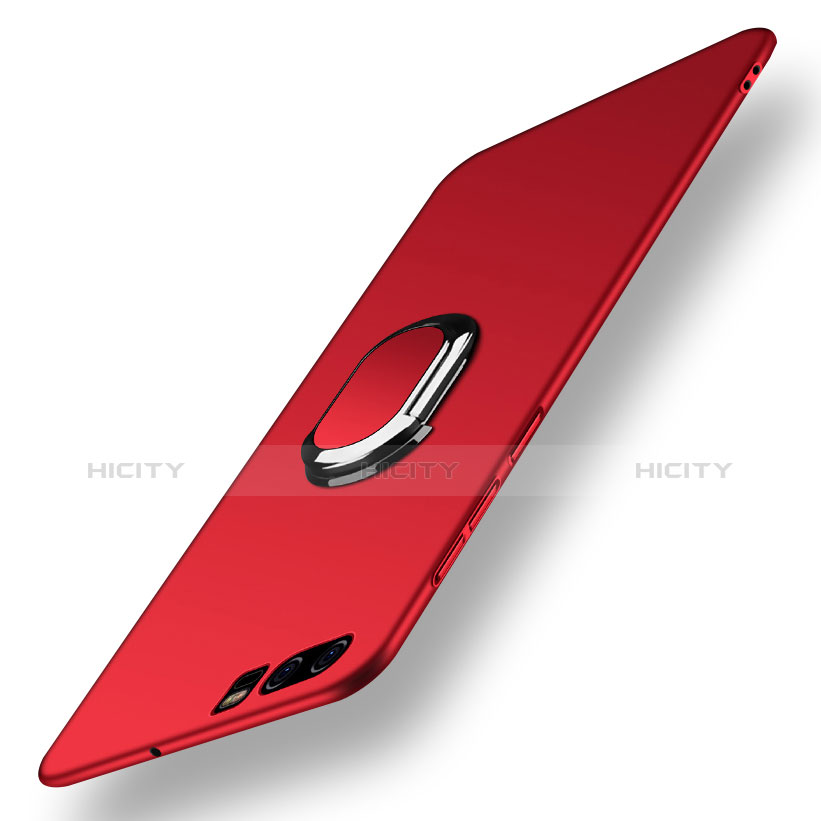 Cover Plastica Rigida Opaca con Anello Supporto e Cordoncino per Huawei P10 Rosso