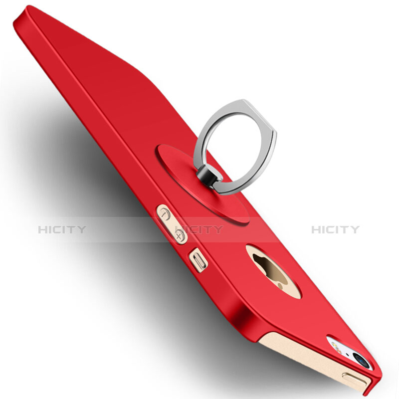 Cover Plastica Rigida Opaca con Anello Supporto per Apple iPhone 5 Rosso