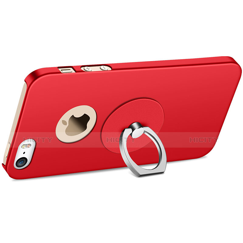 Cover Plastica Rigida Opaca con Anello Supporto per Apple iPhone 5 Rosso