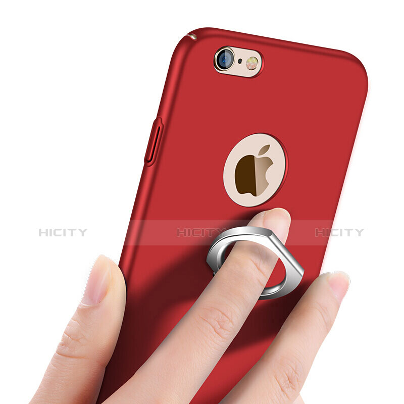 Cover Plastica Rigida Opaca con Anello Supporto per Apple iPhone 6 Plus Rosso
