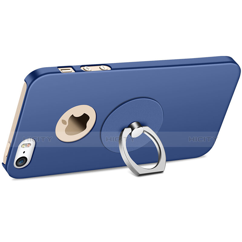 Cover Plastica Rigida Opaca con Anello Supporto per Apple iPhone SE Blu