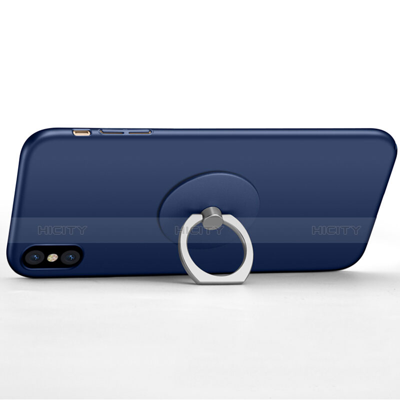 Cover Plastica Rigida Opaca con Anello Supporto per Apple iPhone X Blu