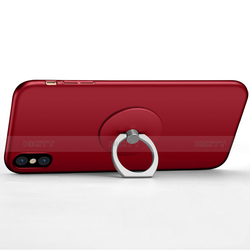 Cover Plastica Rigida Opaca con Anello Supporto per Apple iPhone X Rosso