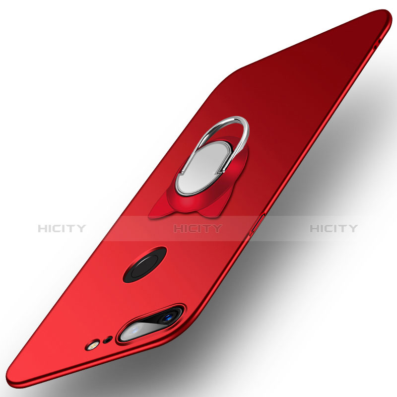 Cover Plastica Rigida Opaca con Anello Supporto per OnePlus 5T A5010 Rosso