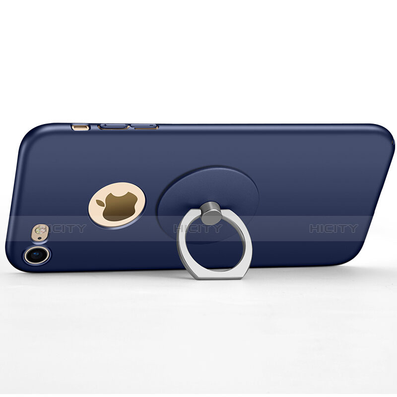 Cover Plastica Rigida Opaca con Foro e Anello Supporto per Apple iPhone 7 Blu