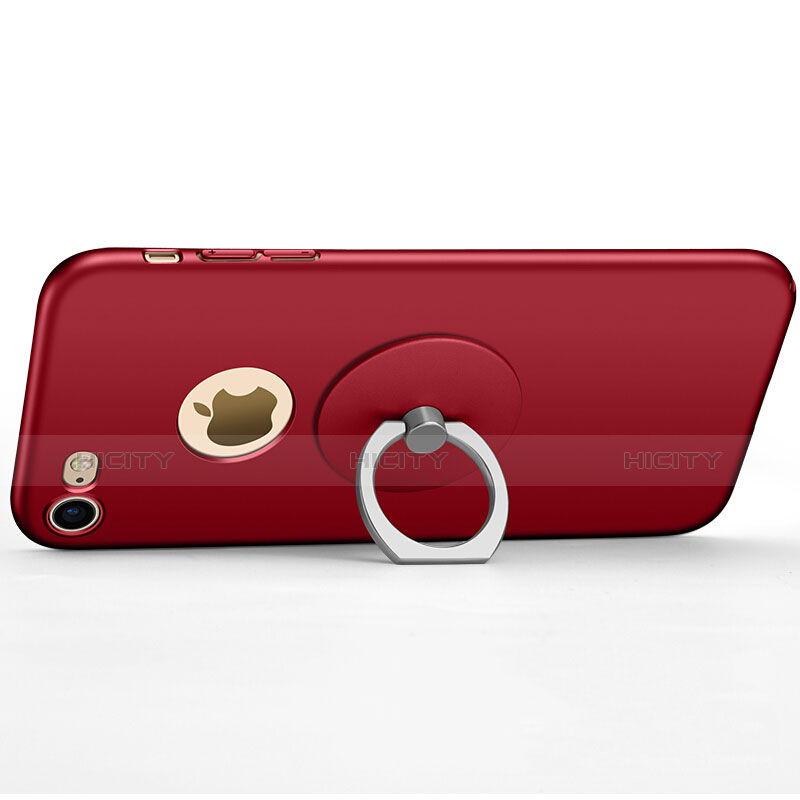 Cover Plastica Rigida Opaca con Foro e Anello Supporto per Apple iPhone 8 Rosso