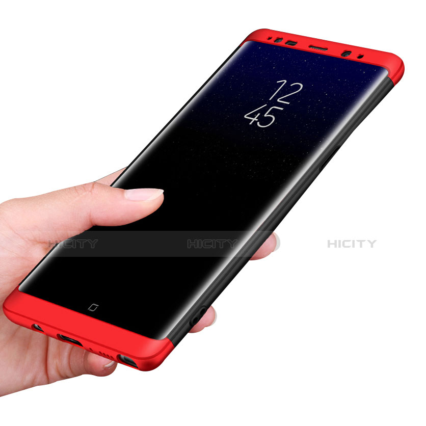 Cover Plastica Rigida Opaca Fronte e Retro 360 Gradi Q01 per Samsung Galaxy Note 8 Duos N950F Rosso e Nero