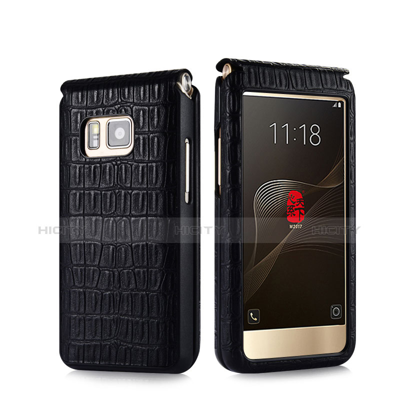 Cover Portafoglio In Pelle Coccodrillo C01 per Samsung W(2016) Nero