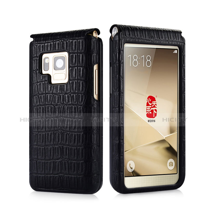 Cover Portafoglio In Pelle Coccodrillo C02 per Samsung W(2017) Nero