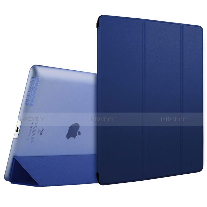 Cover Portafoglio In Pelle con Supporto L01 per Apple iPad 4 Blu