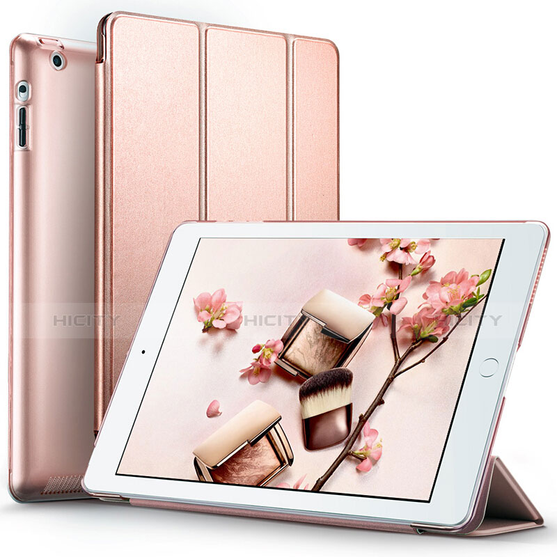 Cover Portafoglio In Pelle con Supporto L01 per Apple iPad 4 Oro Rosa