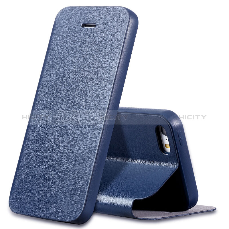 Cover Portafoglio In Pelle con Supporto L01 per Apple iPhone 5 Blu