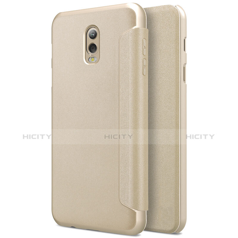 Cover Portafoglio In Pelle con Supporto L01 per Samsung Galaxy J7 Plus Oro
