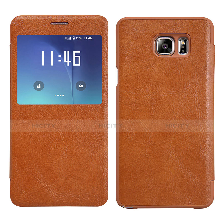 Cover Portafoglio In Pelle con Supporto L01 per Samsung Galaxy Note 5 N9200 N920 N920F Marrone